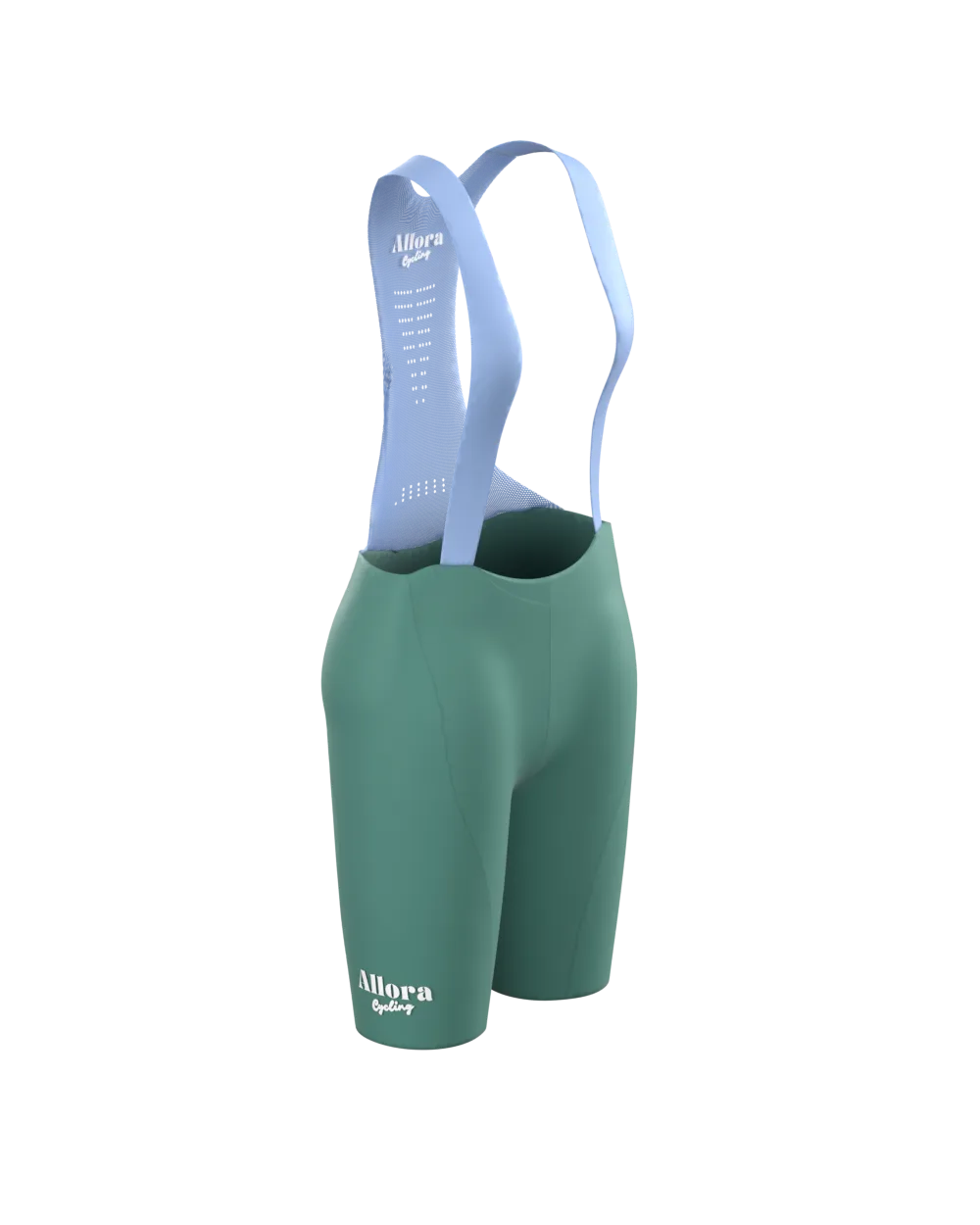 Allora bib shorts in Teal Blue, front view